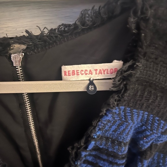 Rebecca Taylor Black &‎ Blue Tweed Striped Fringe Fit & Flare Cocktail Dress - Picture 8 of 10